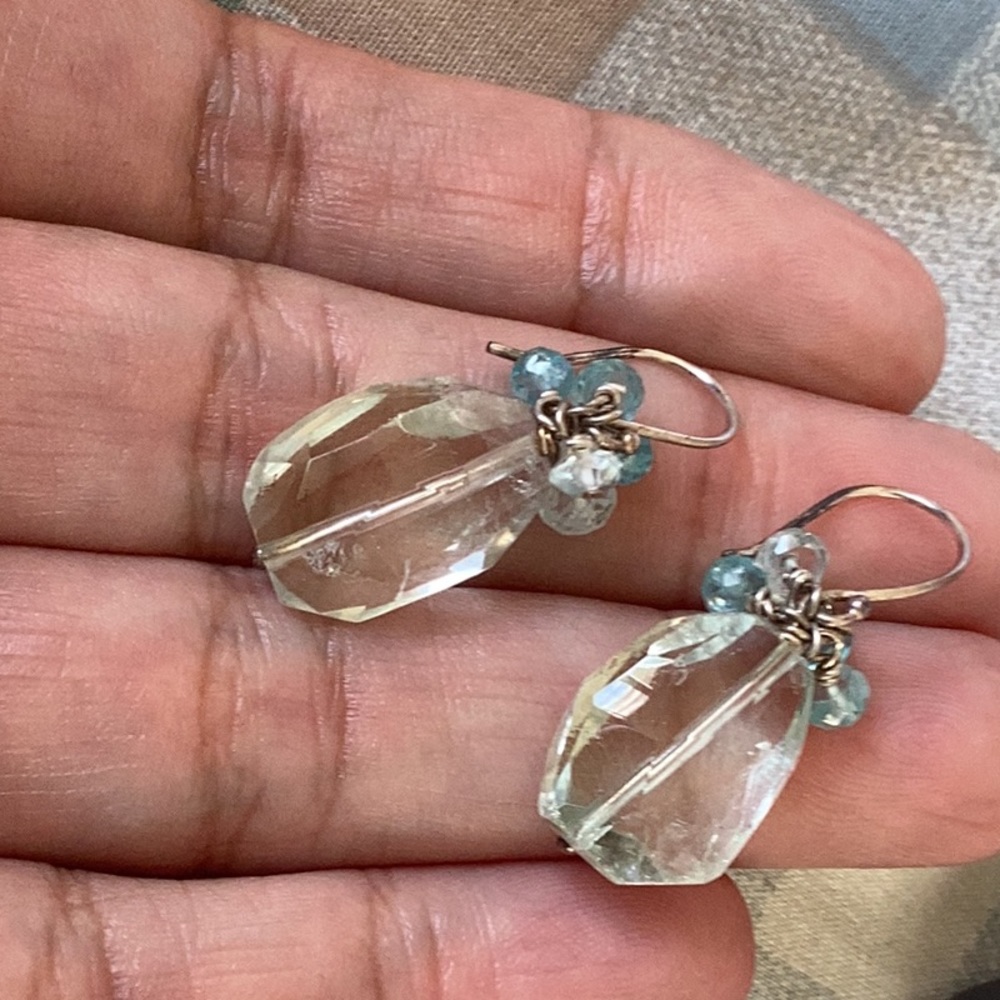 Vintage aquamarine blue topaz dangle drop earrings sterling silver - Picture 4 of 4